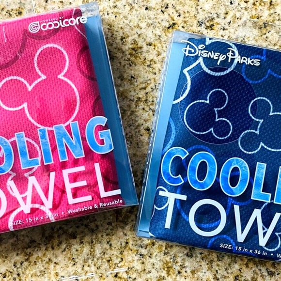 Disney Parks Mickey Mouse Cooling Towel SET OF 2 Pink and Blue 15" x 36" NWT - Picture 2 of 7